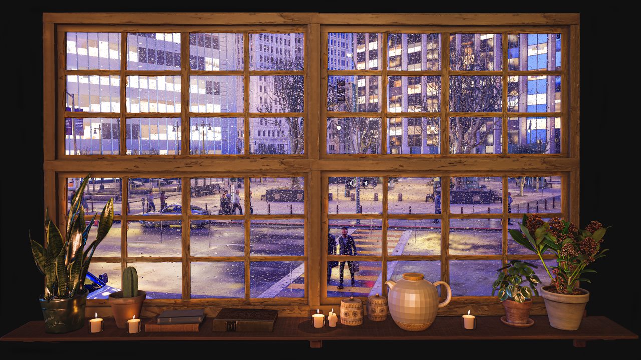 Rainy City Window with Fireplace Ambience thumbnail