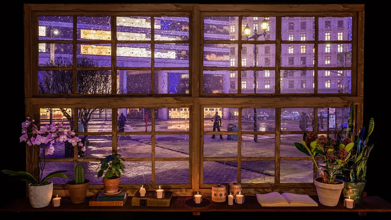Quiet Rainy City Evening scene for city window ambience
