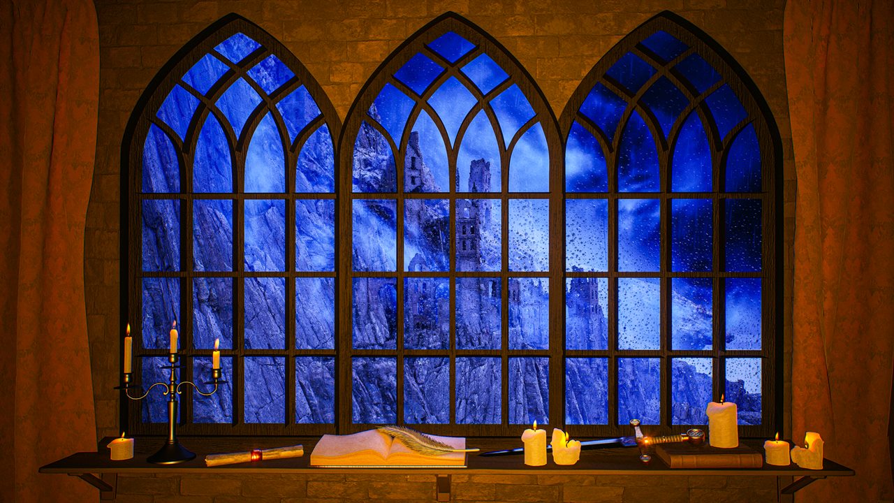 Rainy Gothic Castle Window Ambience thumbnail