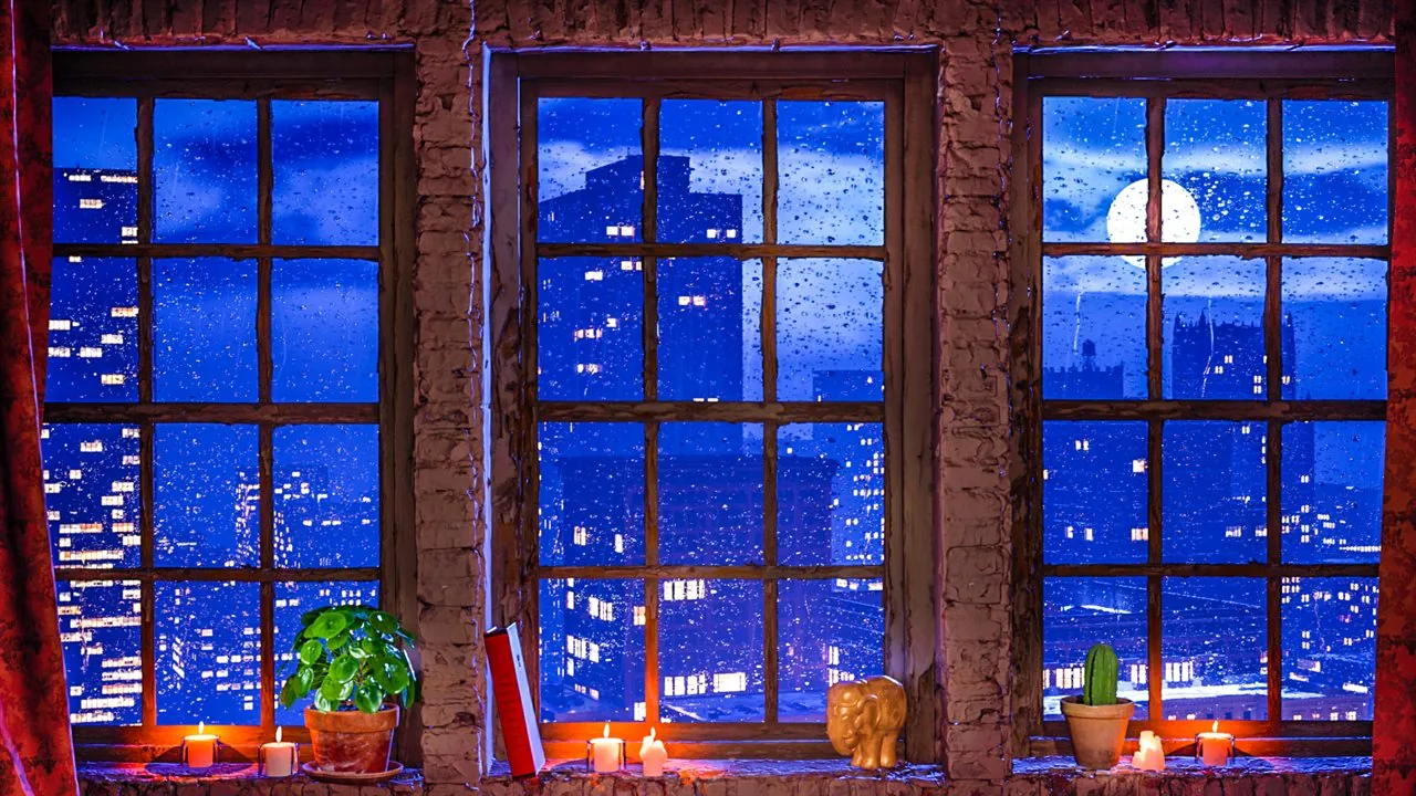 Rainy City Window scene for rain ambience