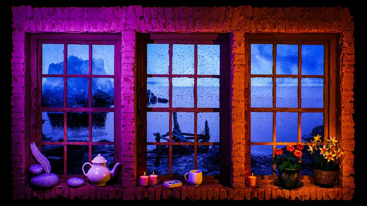 Rainy Lake Cabin Window Ambience ambience video thumbnail