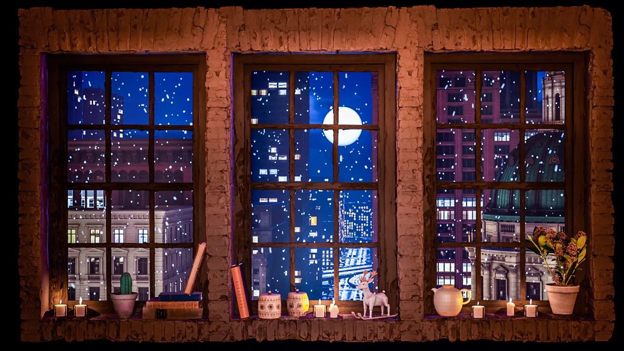 Snowy City Window scene for snow ambience